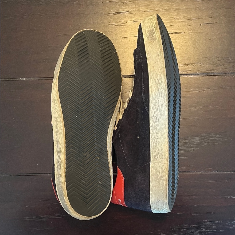 Golden Goose Navy and White Sneakers with Orange Accents - Picture 6 of 6